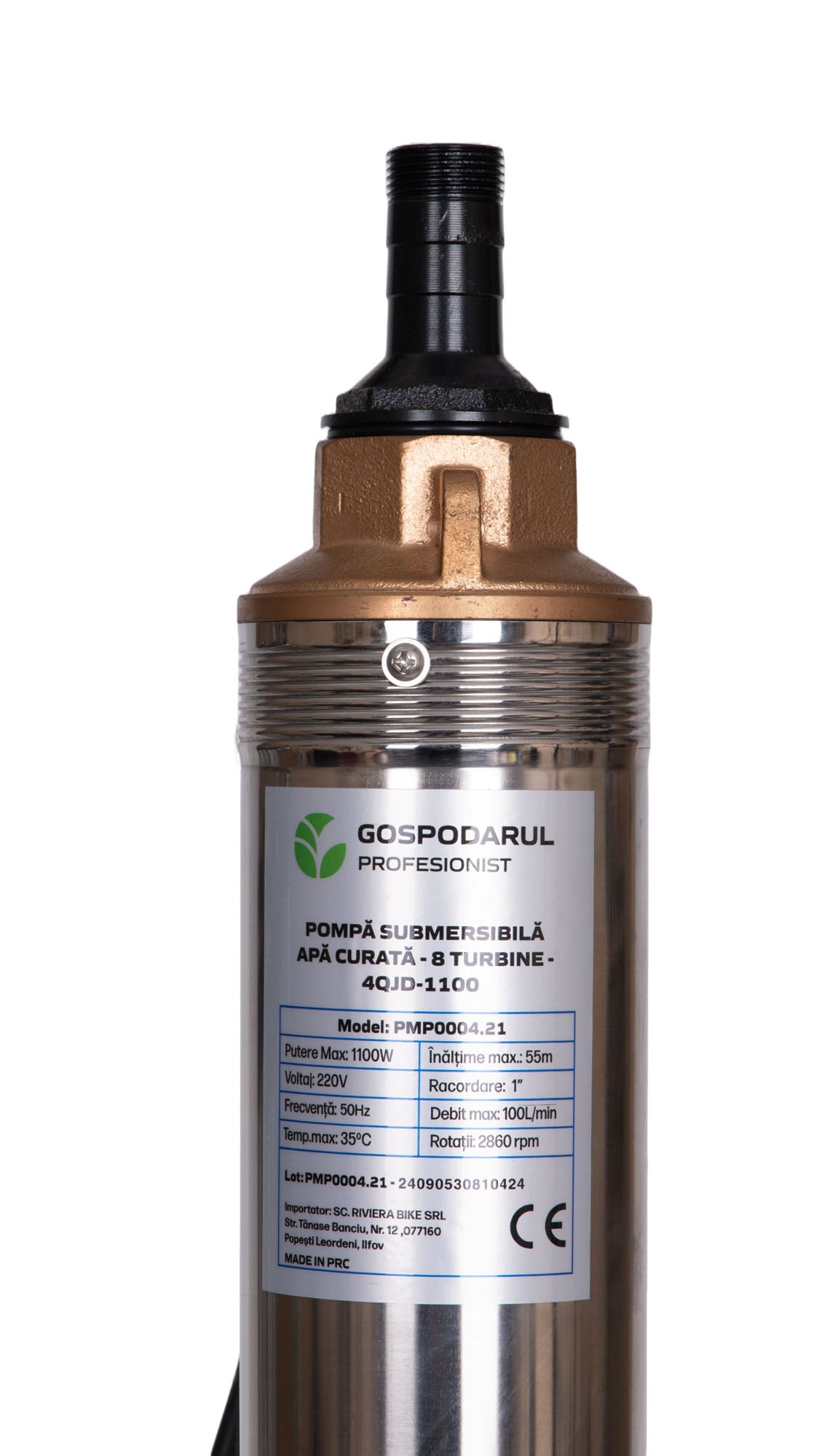 Pompa submersibila PROFESIONALA pentru apa curata Gospodarul Profesionist 4QJD-1100, 8 turbine POM, 1100W, 6000 l/h, cablu 25 m