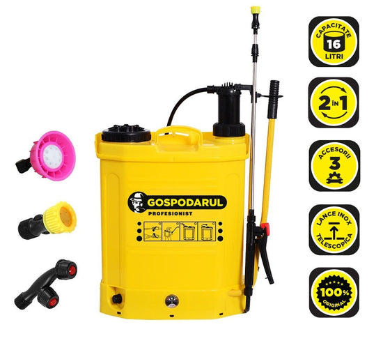 Set pompa de stropit Gospodarul Profesionist 16L electrica manuala + Atomizor Broman 12V