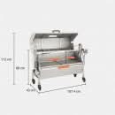 Gratar pe carbune cu rotisor electric 50W, capac, inox, suprafata 103.5x37.5 cm, inaltime reglabila, roti blocabile, termometru, 60 kg