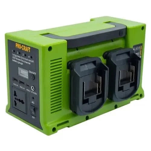 Invertor portabil PROCRAFT PSI20, 330W, 12V, lanterna LED, USB, 4 sloturi acumulator