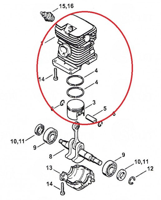 Kit pentru drujba cilindru drujba compatibil Stihl MS180, 018 (cal. 2) - vedere 2