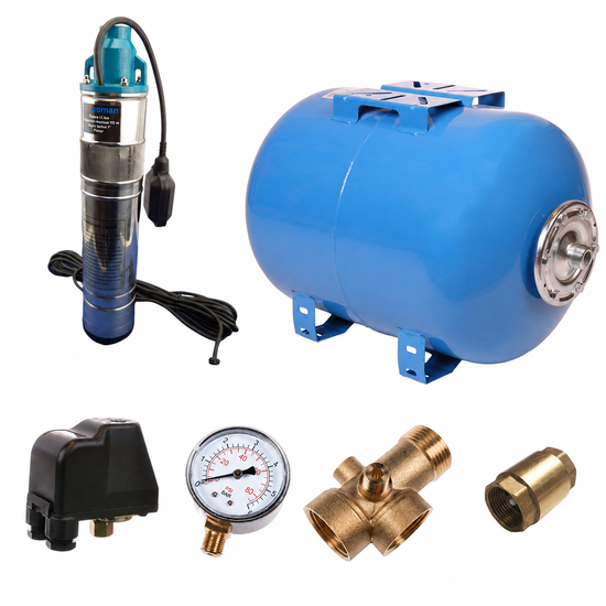 Kit hidrofor 50 L cu pompa submersibila Broman BRM01034, butelie si accesorii