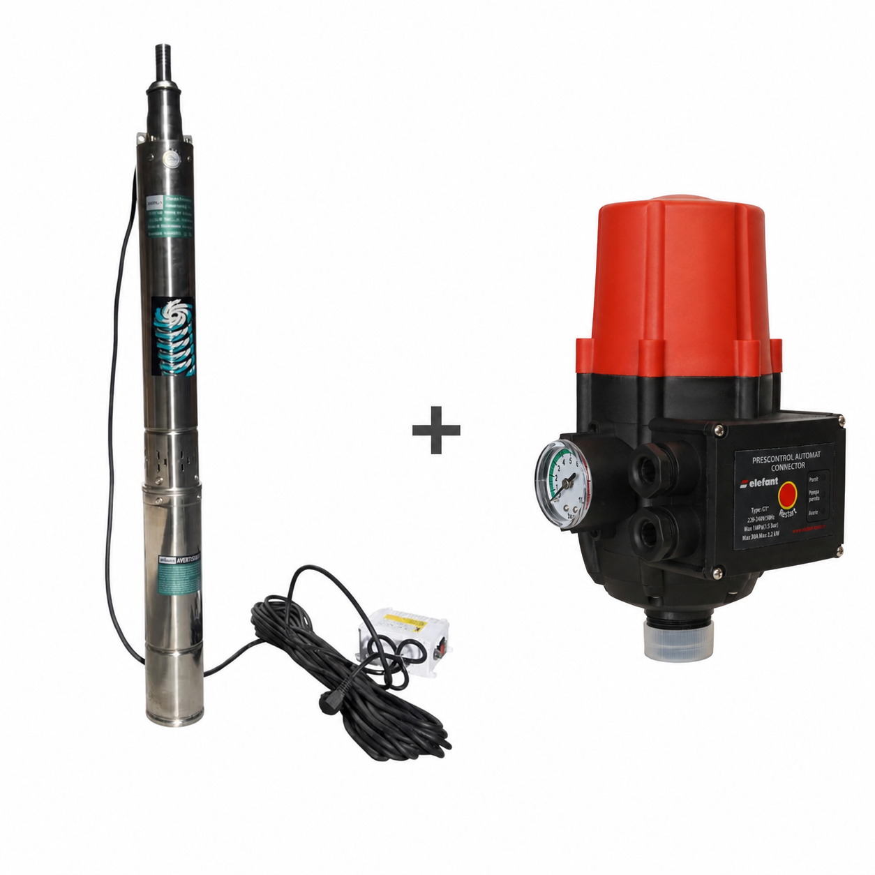 Kit pompa submersibila Brillo 100QJD5-70/8 cu prescontrol Elefant EWPC-2