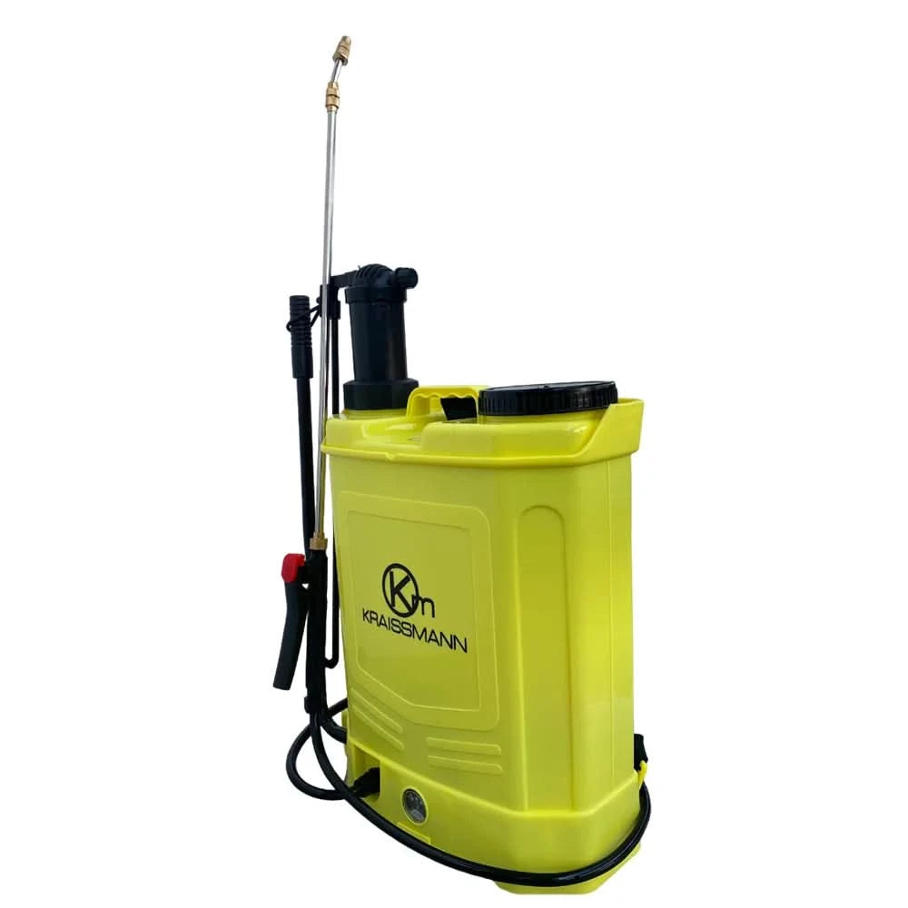 Pompa de stropit Kraissmann 16L 2 in 1, manuala si electrica, cu baterie reincarcabila 12V 8Ah, autonomie 25 plinuri, 5 capete pulverizare