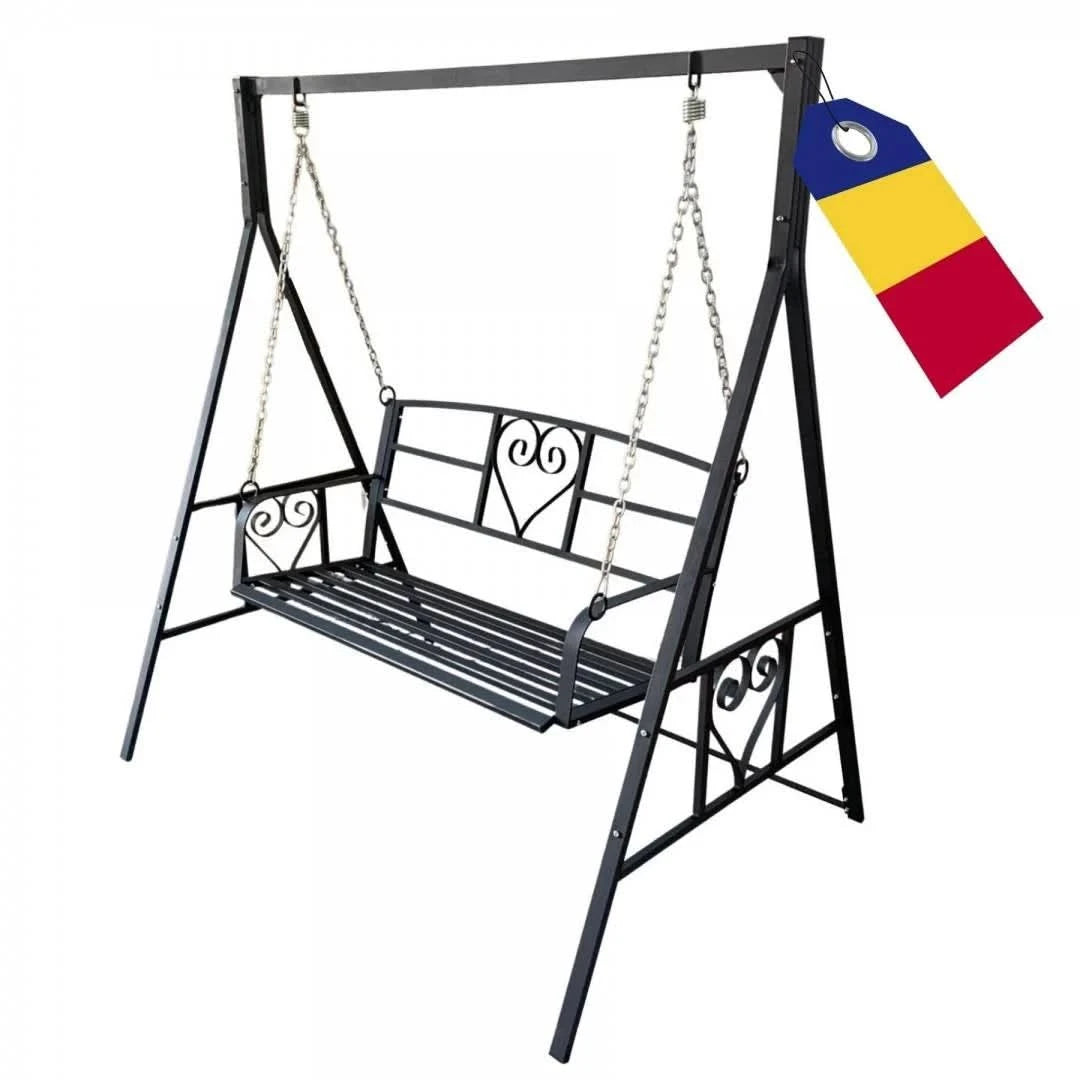 Leagan gradina VivaTechnix VMD-1051, 168x118x180 cm, 2 locuri, metalic, negru mat