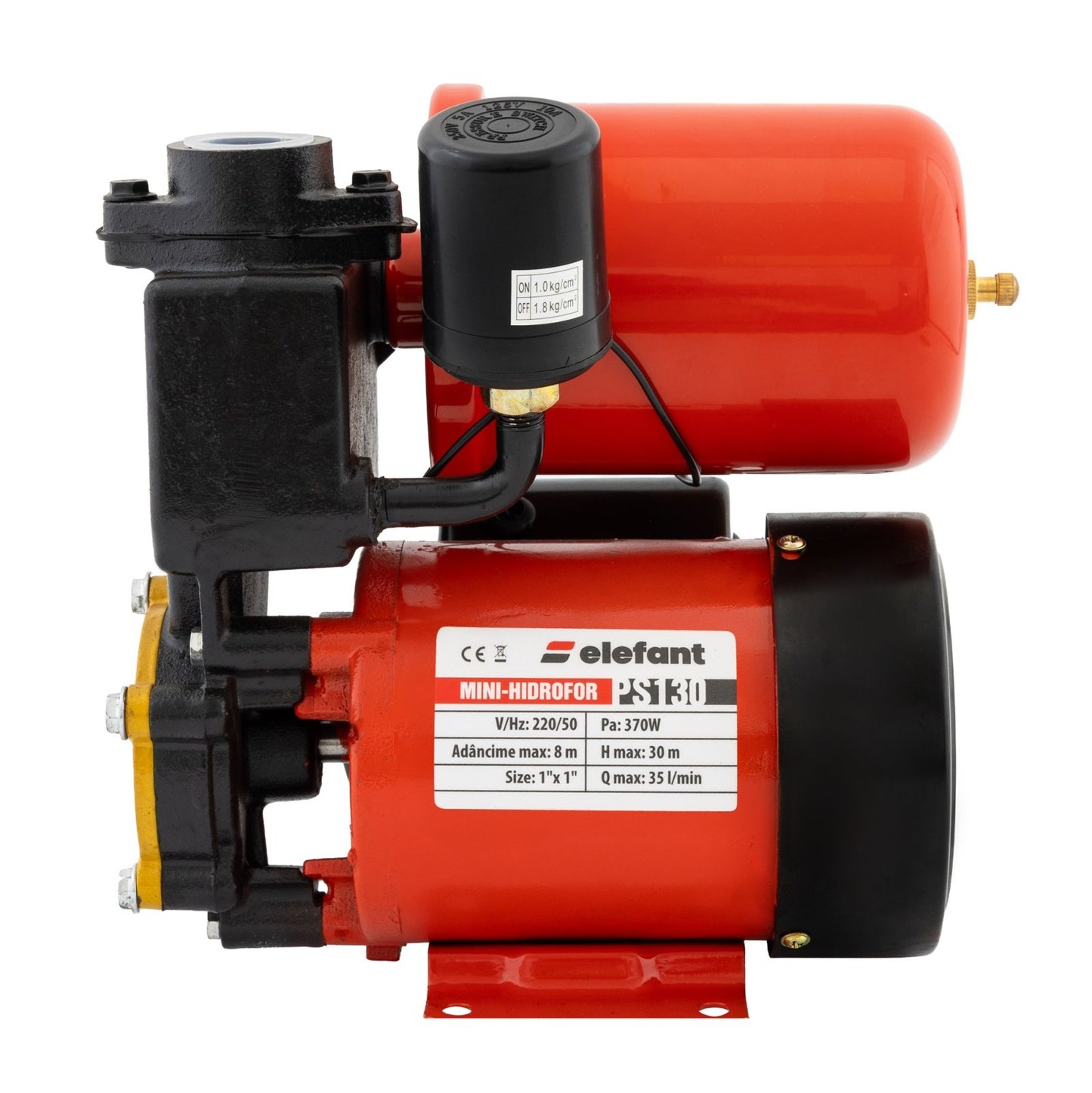 Mini hidrofor Aquatic Elefant PS130, 370W, vas expansiune 1.2L, turbina bronz, 1.8 bari