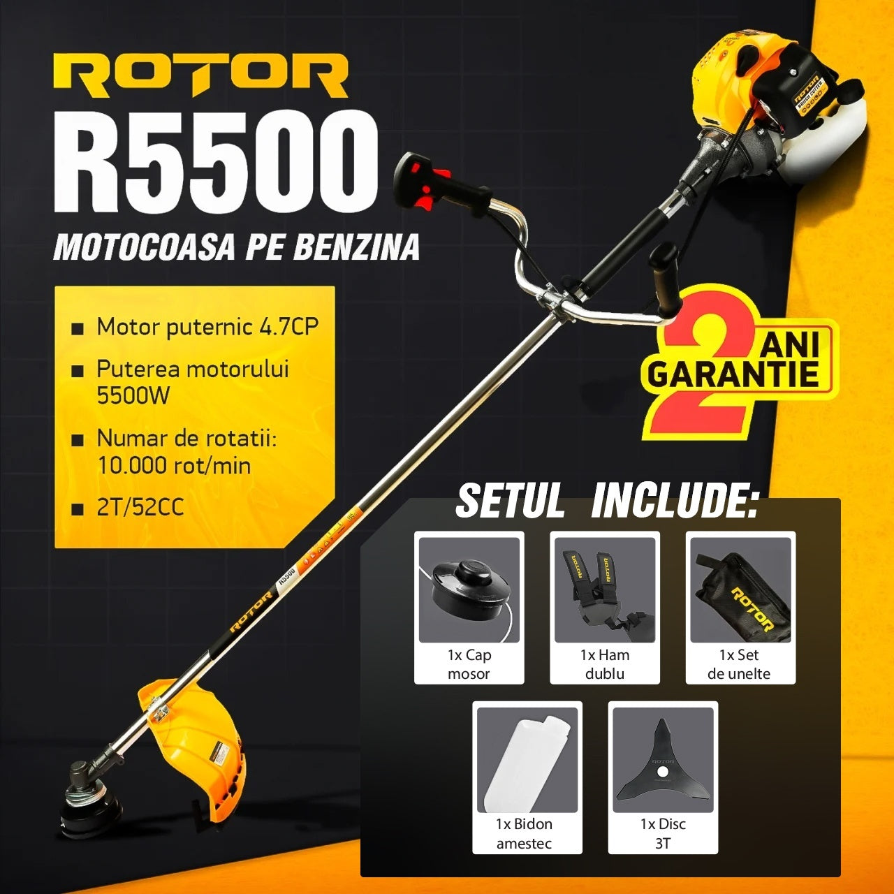 Motocoasa pe benzina ROTOR R5500 - 4.7 CP, 5500W - detaliu 3
