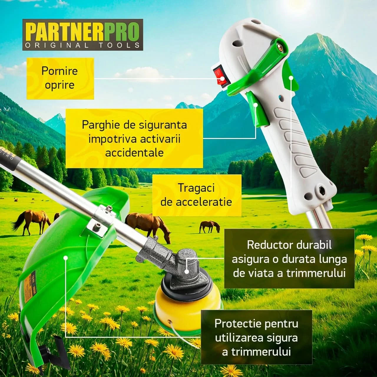 Motocoasa benzina PartnerPro PP5600, 52cc, 5.6CP, motor 4T, 10000rpm, latime taiere 254mm