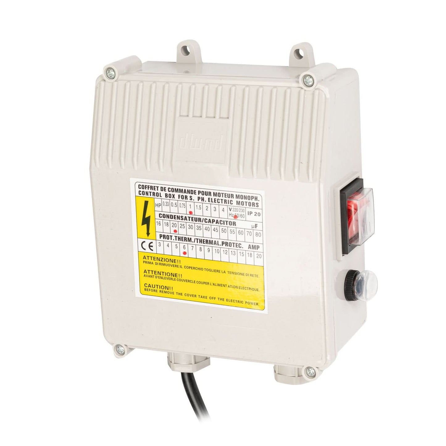 Tablou comanda pompe submersibile 1.1 kW, 230V, condensator 45 µF, protectie termica IP44