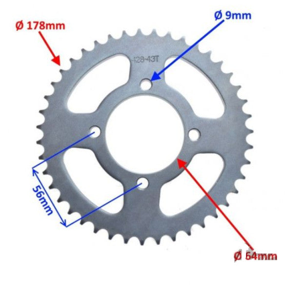 Pinion lant 428, 43 dinti Yamaha YBR 125cc - vedere 2