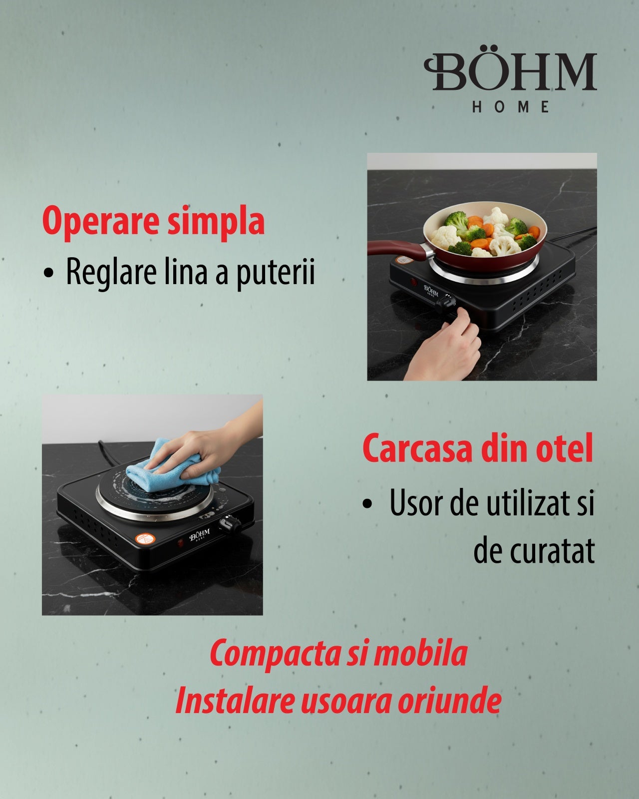 Plita Electrica 1 Ochi Bohm BE-H-002F-B, negru - detaliu 10