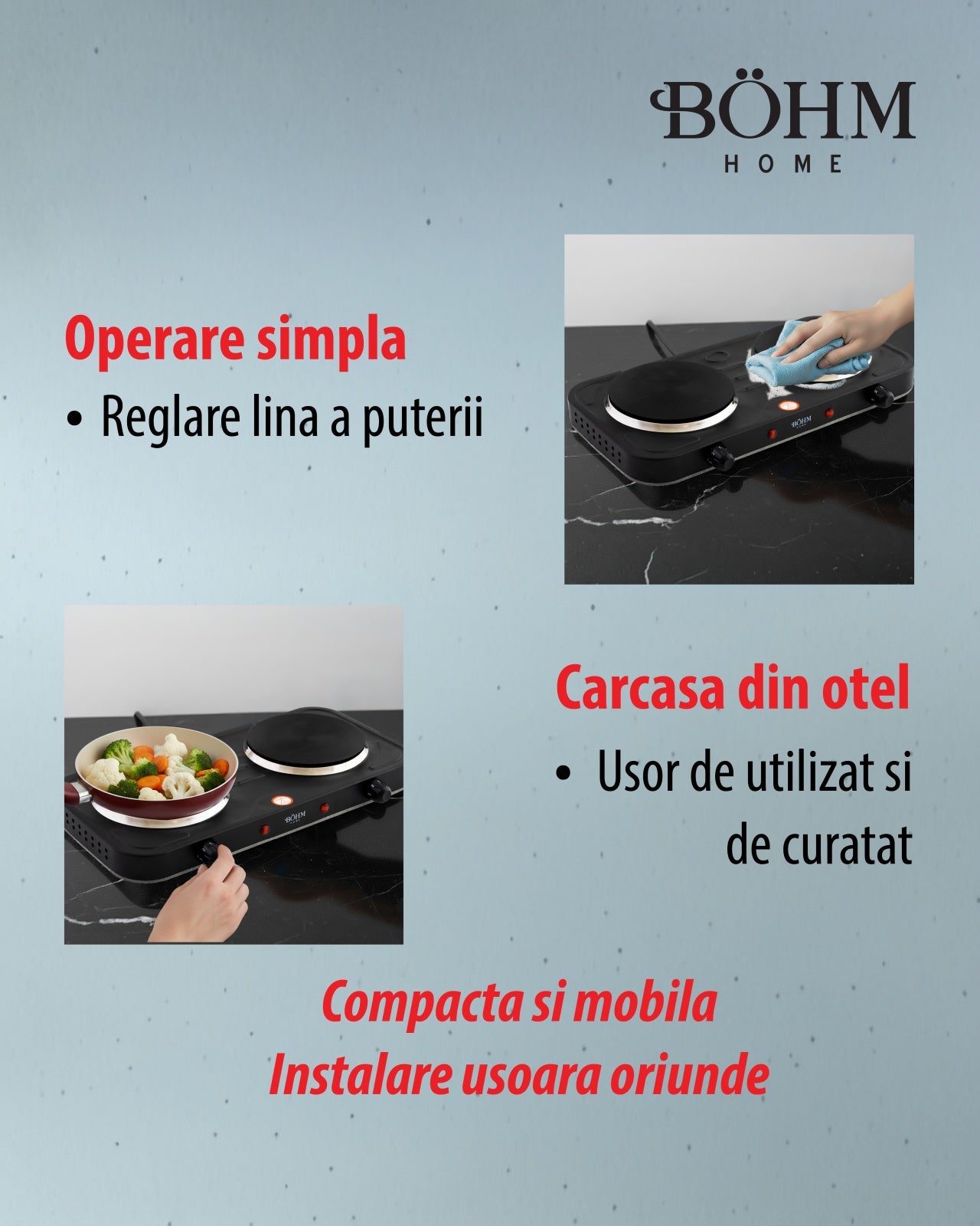 Plita Electrica Dubla Bohm BE-H-004L-B, 2 ochiuri, negru - detaliu 8