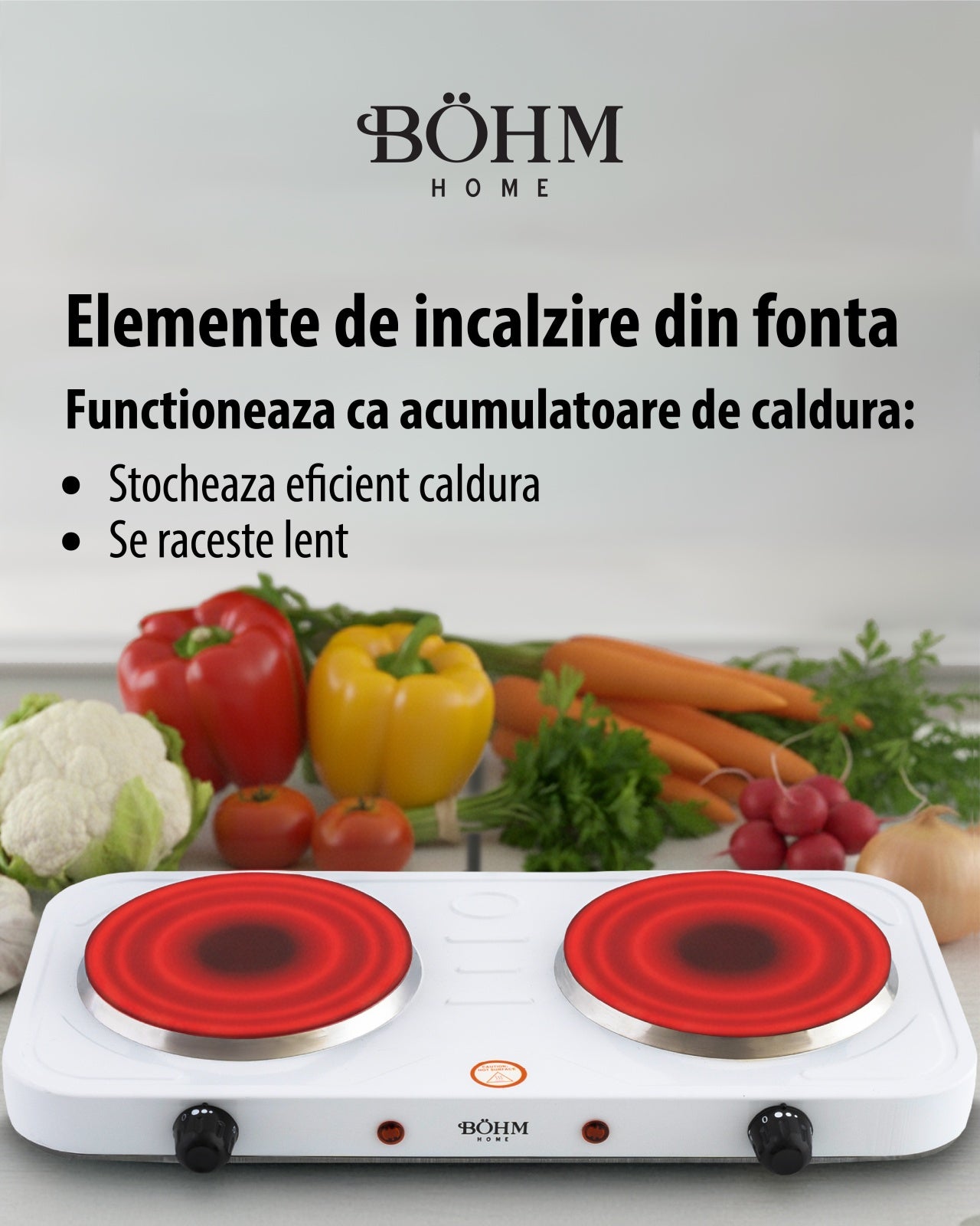 Plita Electrica Dubla Bohm BE-H-004L-W, 2 ochiuri, alb - detaliu 8