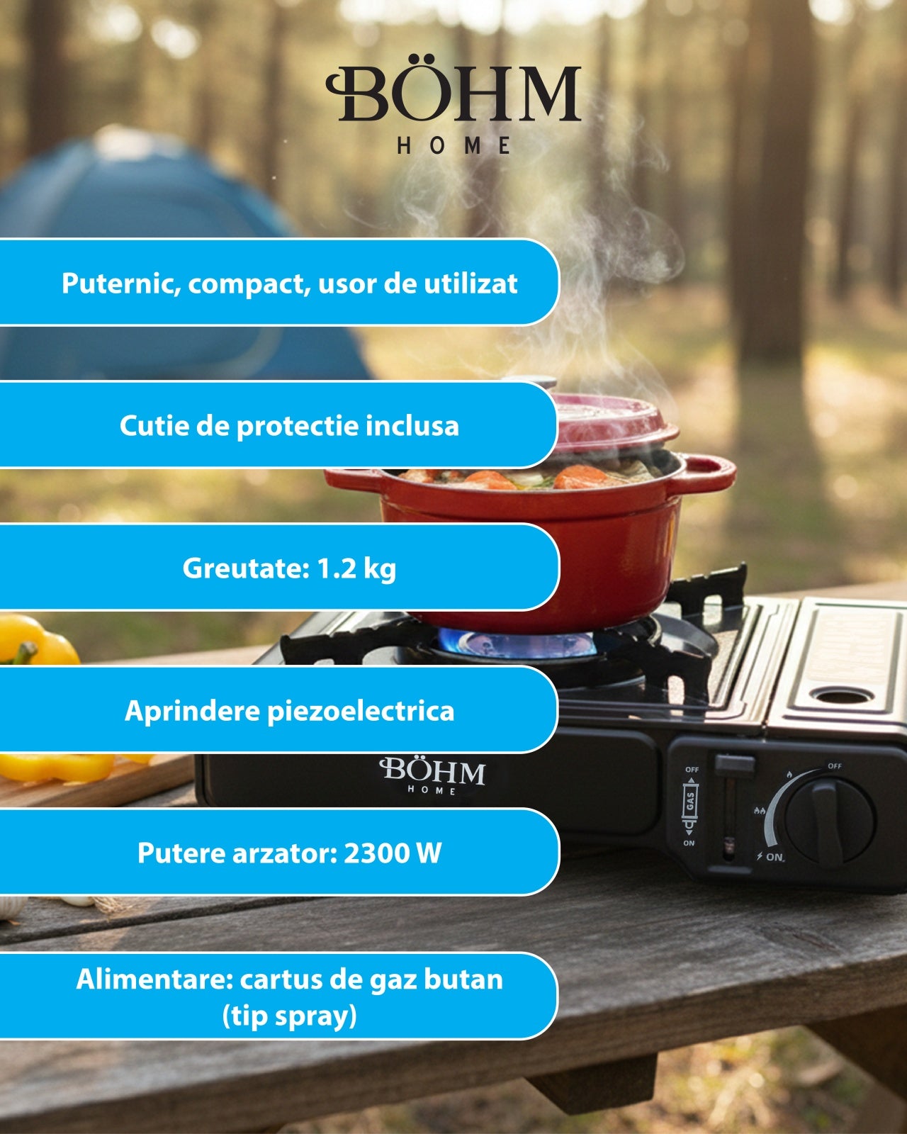 Plita Gaz Camping Bohm BG-K-001, 1 arzator, GPL, 2.3kW - detaliu 10