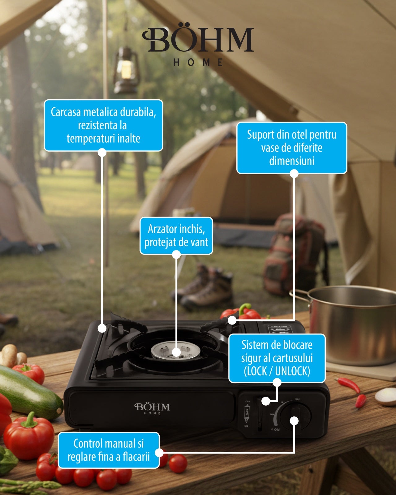 Plita Gaz Camping Bohm BG-K-001, 1 arzator, GPL, 2.3kW - detaliu 11