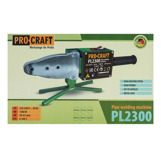 Plita sudura tevi PPR Procraft PL2300, 1500W, 300°C, 6 bacuri (20–63 mm), accesorii incluse