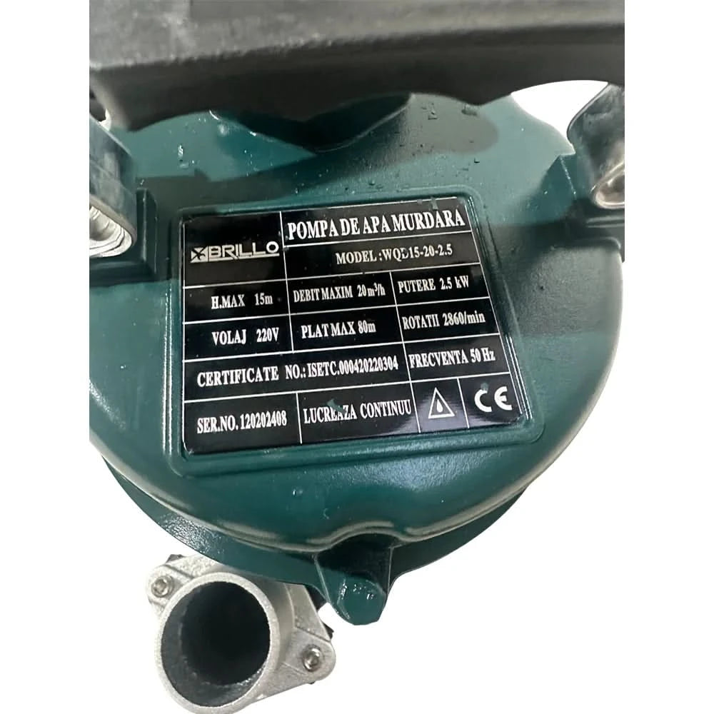Pompa apa murdara cu tocator Brillo 2500W, 2 toli, debit 20 m³/h, adancime 15 m