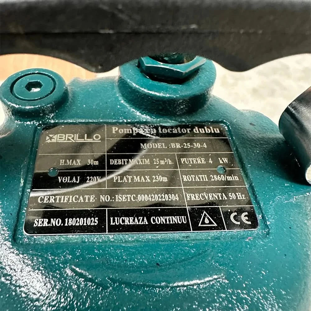 Pompa apa murdara Profesionala Brillo 4000W, refulare 30m, debit 25000L/h, racord 2", corp fonta, cablu 10m