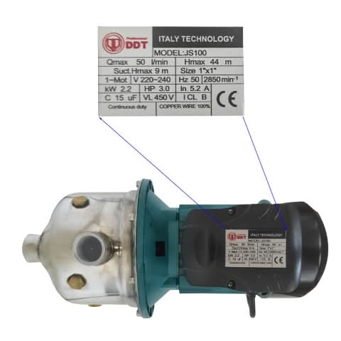 Pompa autoamorsanta suprafata DDT JS100, 2200W, 3000 l/h, 44m inaltime, inox + fonta