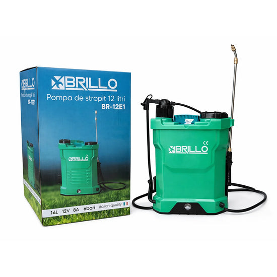 Pompa de stropit electrica BRILLO M1, 12L, 12V 8Ah, 6 bari, lance inox, pulverizare reglabila