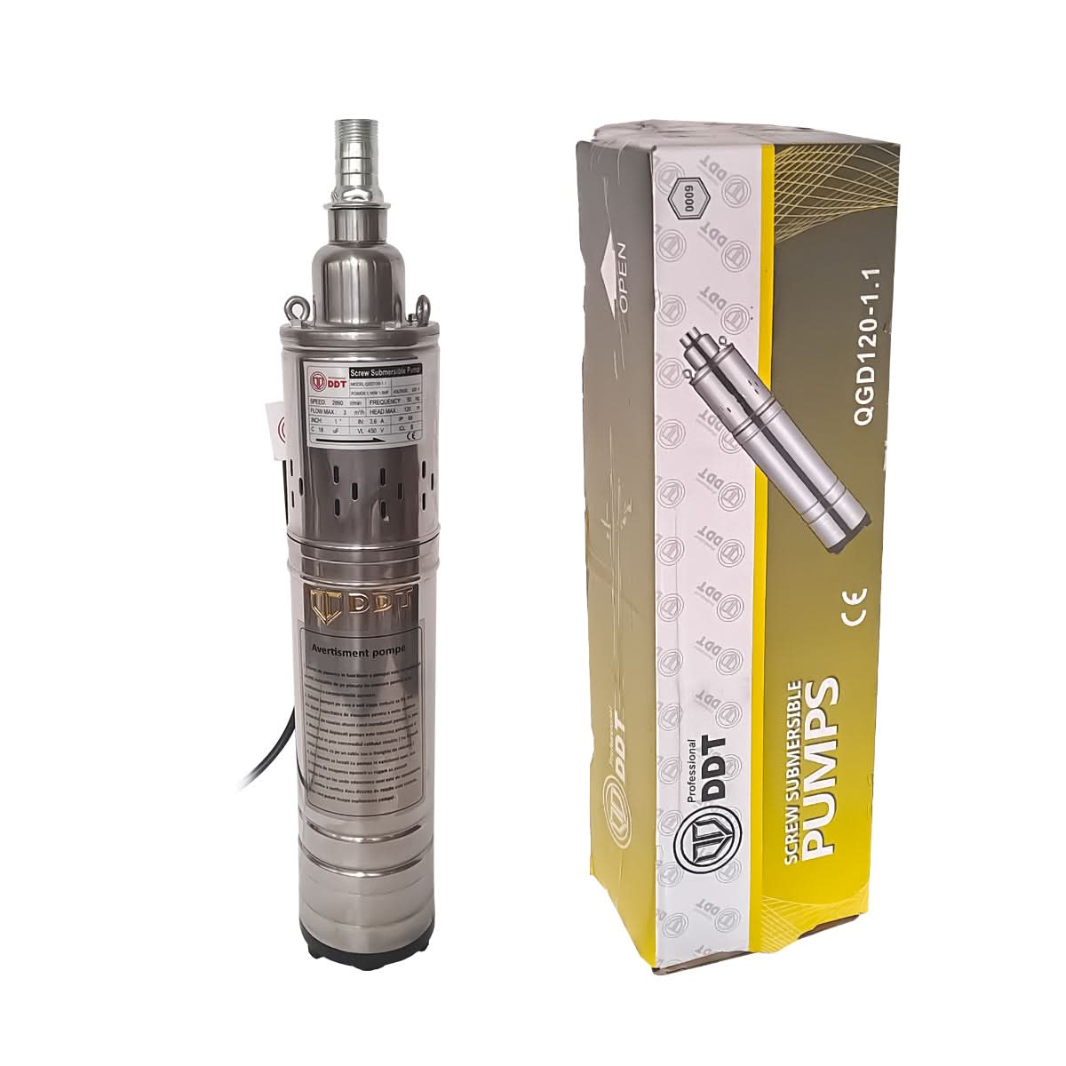 Pompa submersibila DDT Professional QGD 3.0-120, 1100W, 50 l/min, 120m, corp inox, 10m cablu