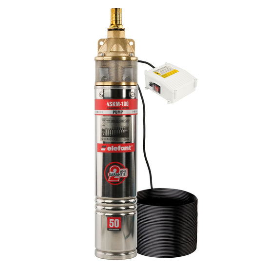 Pompa submersibila Elefant 4SKM100 cu panou control 750W, 70m adancime, debit 50L/min, 1”, 2850rpm, cablu 15m