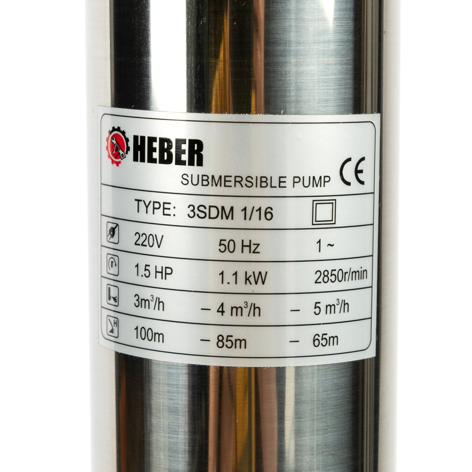 Pompa submersibila multietajata, de mare adancime Heber®, cu 16 turbine, 1100W, debit maxim 5000l/ora, diametru 80 mm hbr-1603
