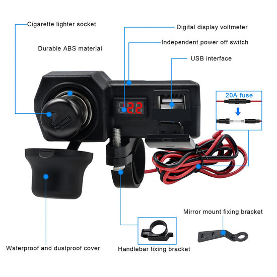Priza alimentare Moto / ATV 12 V + USB 5 V 12 V / 5 V