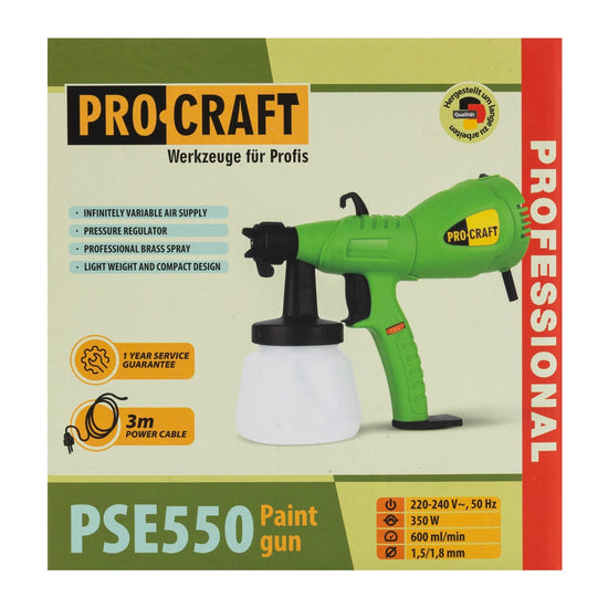 Pistol de vopsit electric Procraft PSE550, 350W, rezervor 800 ml, duze 1.8/2.5 mm