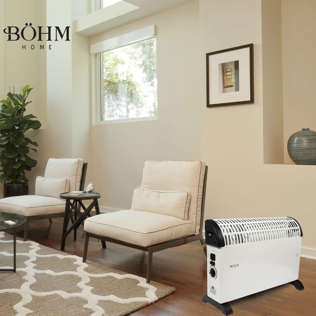 Radiator electric Bohm BL01S, 2000W, ventilator turbo, termostat reglabil, timer 24h, 20-25mp