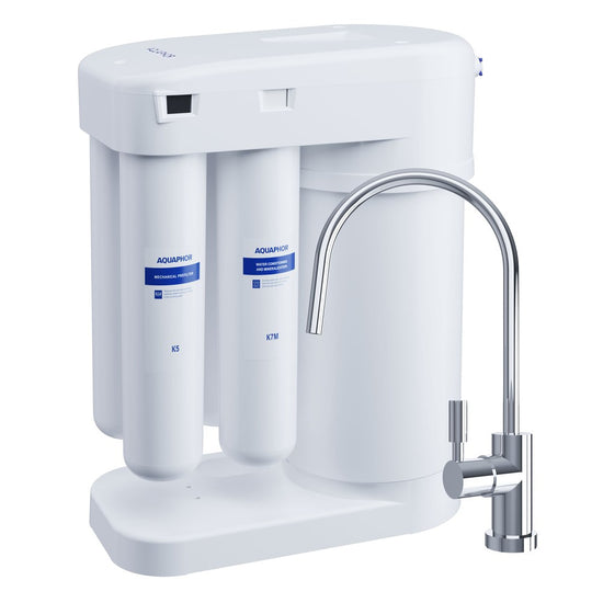 Filtru apa potabila cu osmoza inversa Aquaphor Morion RO-101S, 4 filtre (K5/K2/M/K7M), rezervor 5L, 190L/zi, protectie 99.9% bacterii si virusi