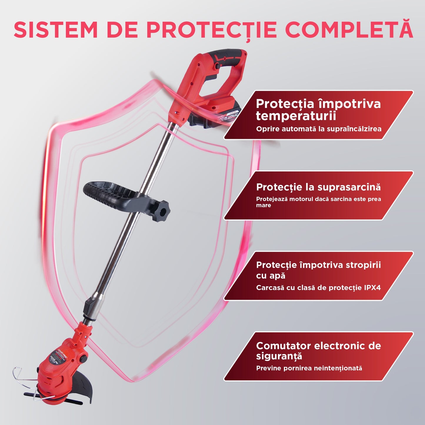 Motocoasa cu acumulator PROFESIONALA StartPro SBT2-21M, 20V, 2 acumulatori, 5000rpm, trimmer iarba 150mm, 8 accesorii