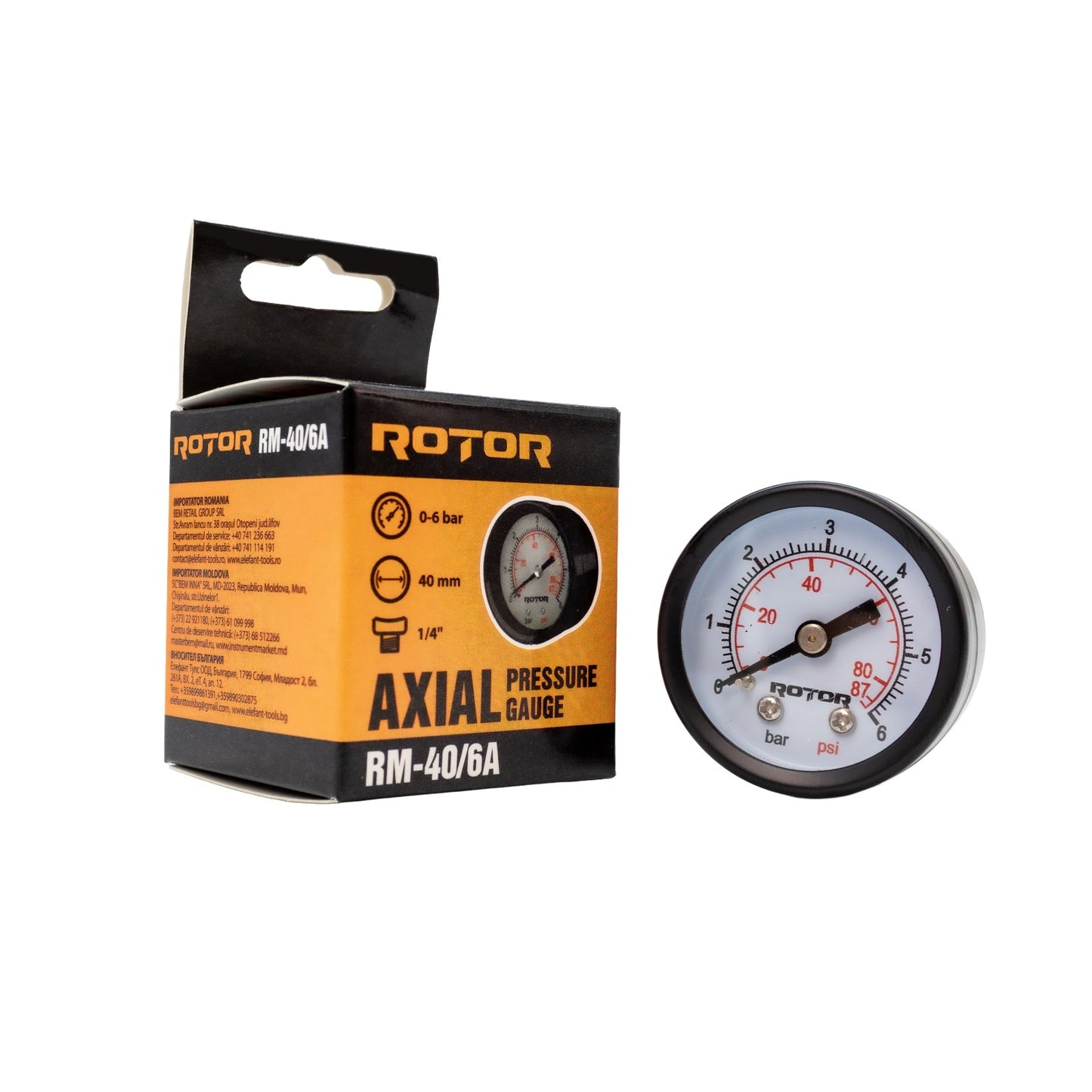 Manometru axial apa ROTOR RM-40/6A, 40 mm, 1/4