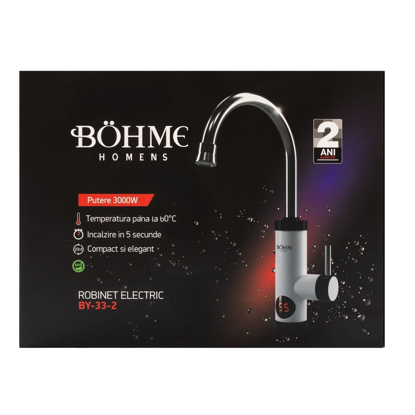 Robinet Electric Instant Bohm BY-33-2, 3000W, afisaj digital, design modern - detaliu 3