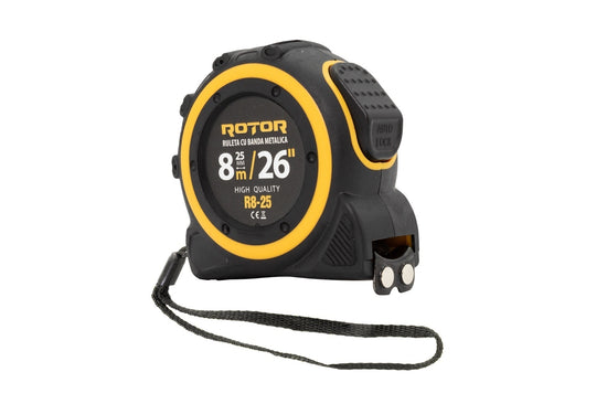 Ruletă 8m x 25mm ROTOR R8-25, Curea de mână, Auto-blocare