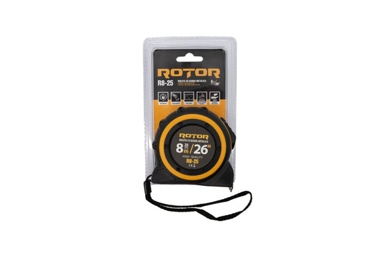 Ruletă 8m x 25mm ROTOR R8-25, Curea de mână, Auto-blocare