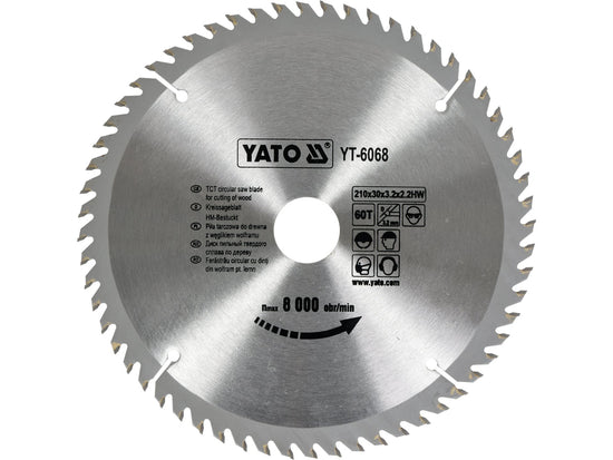 Disc Circular Lemn 210mm 60T 30mm TCT Yato YT-6068