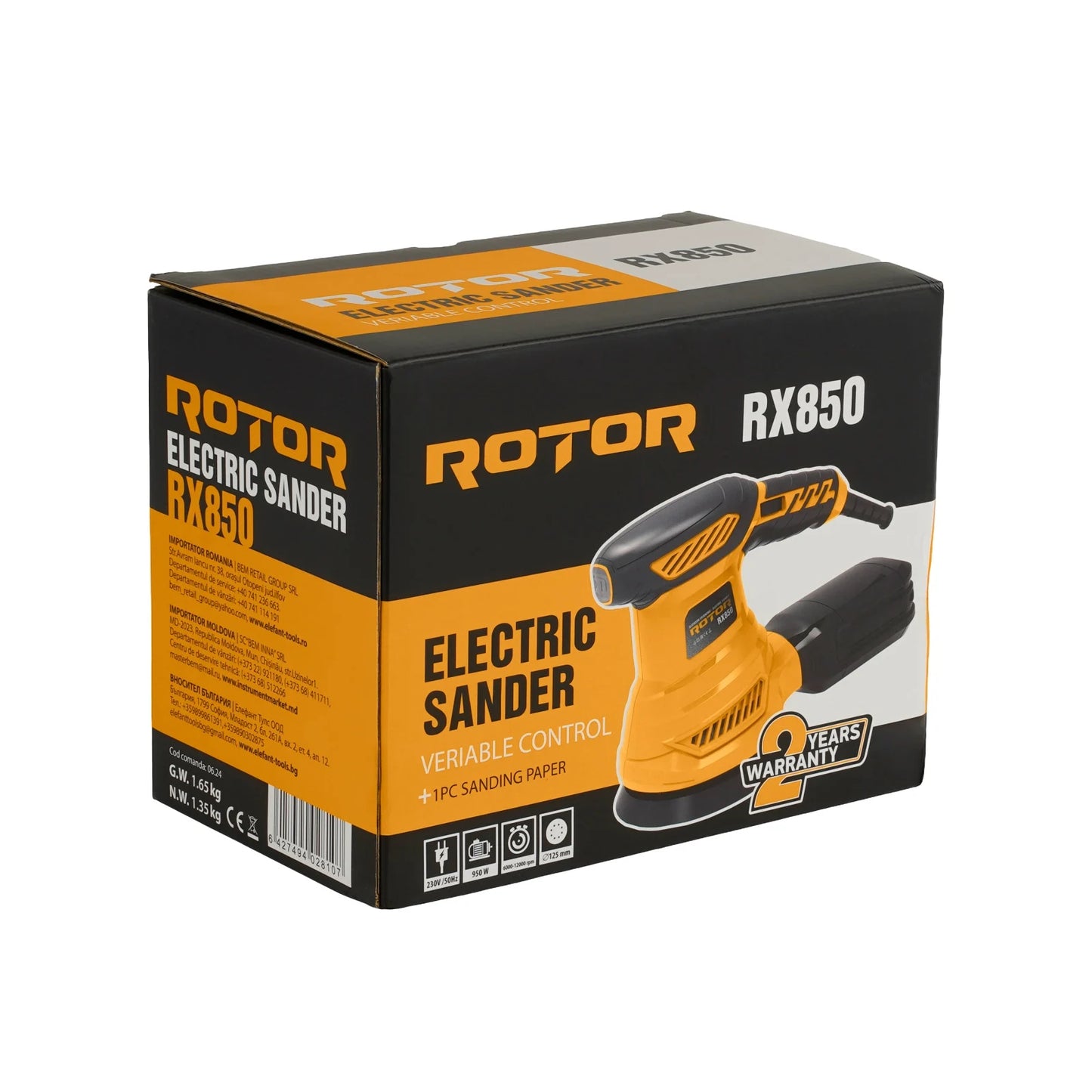 Slefuitor excentric ROTOR RX850, 950W, 12000 rpm, disc velcro