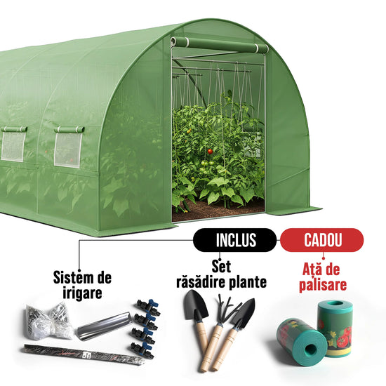 Solar gradina tip tunel 3x6x2 m folie UV4 180g cadru otel galvanizat