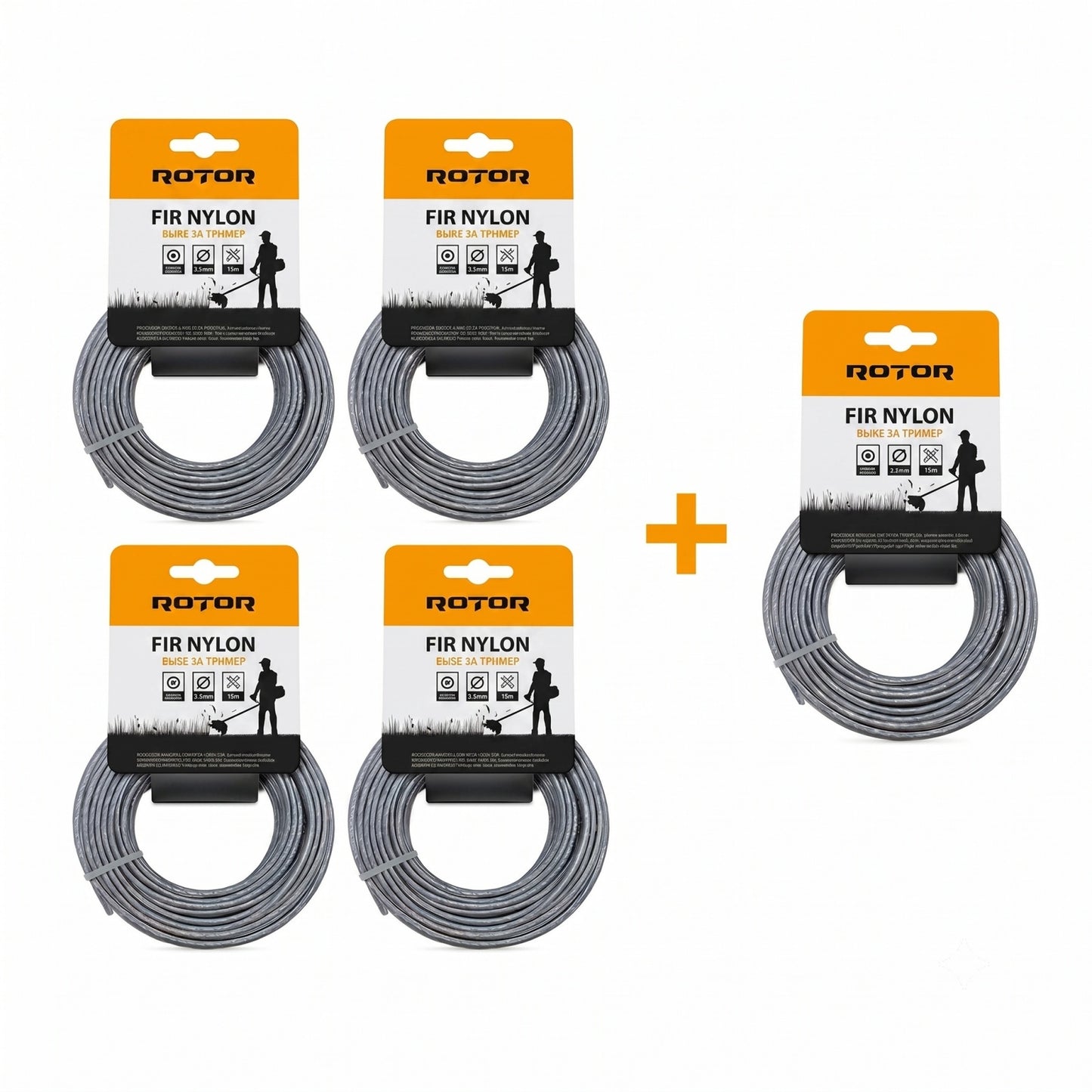 Set 5 Fire Nylon cu Insertie Otel ROTOR, 3.5mm x 15m, rotund, pentru motocoasa - imagine produs