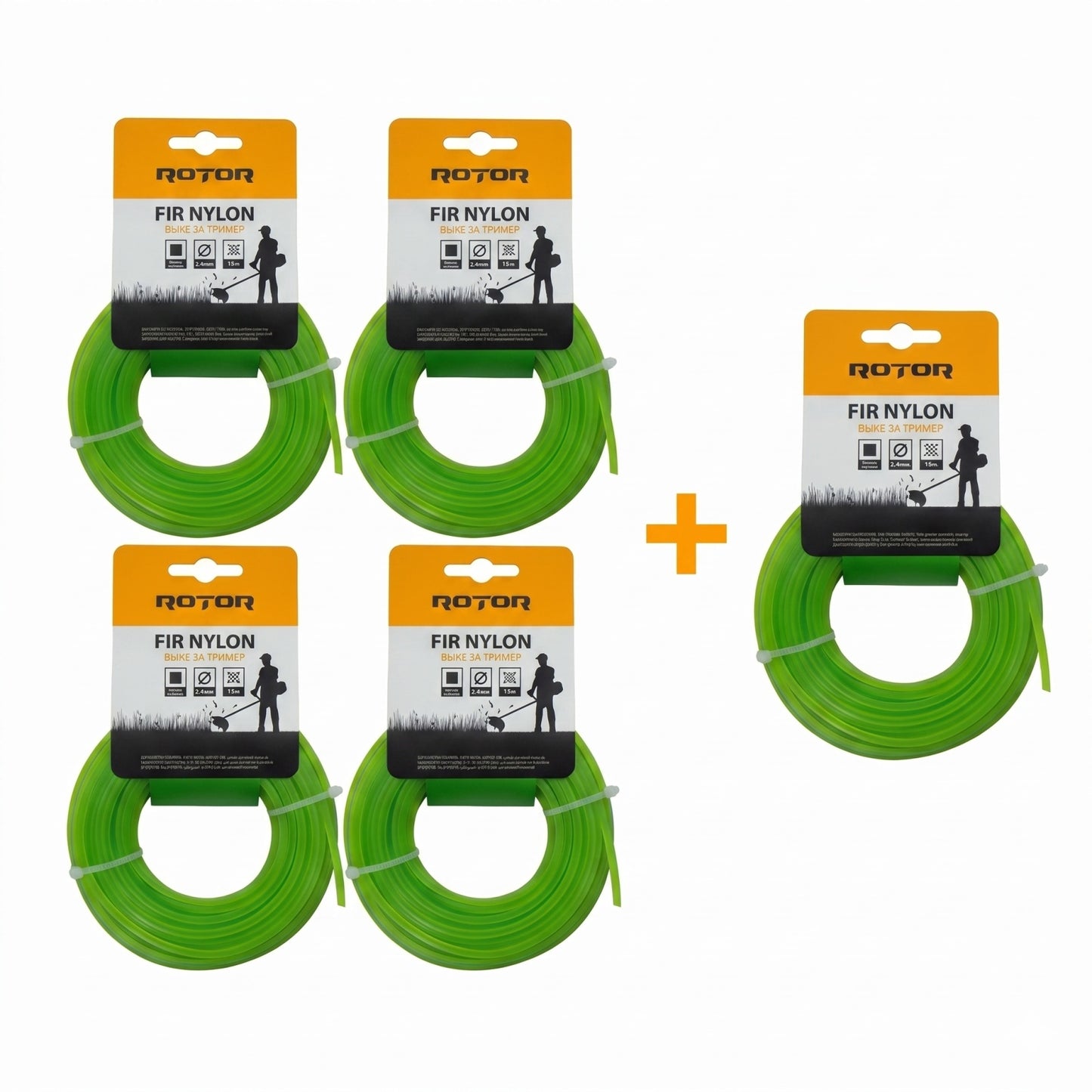 Set 5 Fire Nylon Patrat ROTOR, 2.4mm x 15m, verde, pentru motocoasa si trimmer - imagine produs