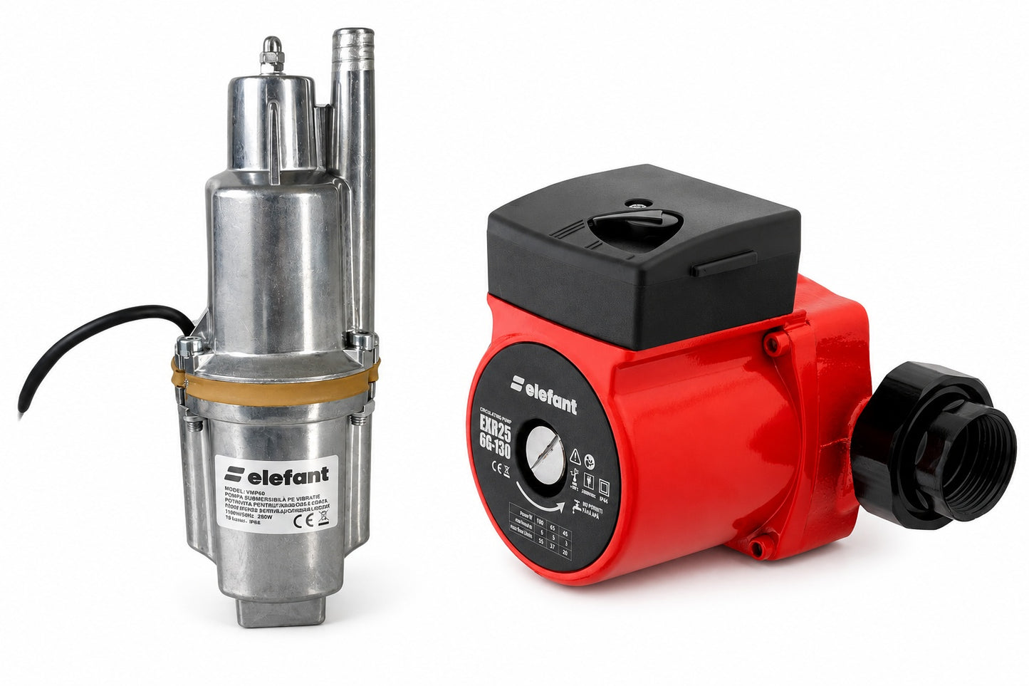 Set pompa submersibila vibratii apa curata 280W, si pompa recirculare 100W Elefant - detaliu 2