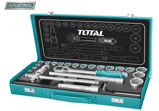 Trusa chei tubulare profesionala TOTAL Industrial 1/2", 24 piese, antrenor clichet
