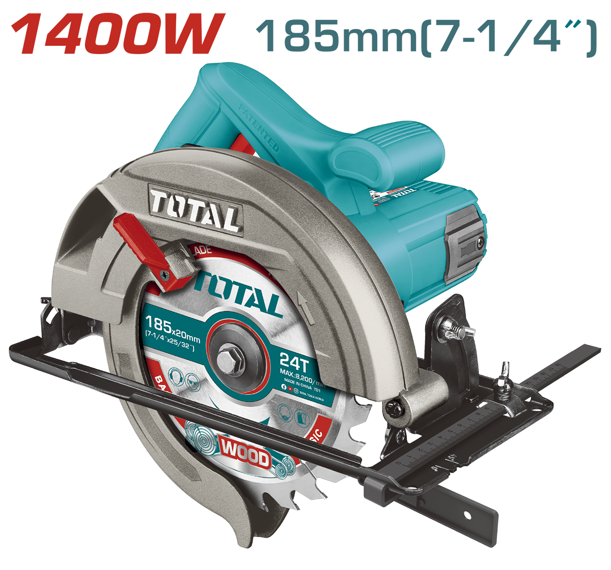 Fierastrau circular TOTAL Industrial 1400 W, disc 185 mm, 4800 rpm