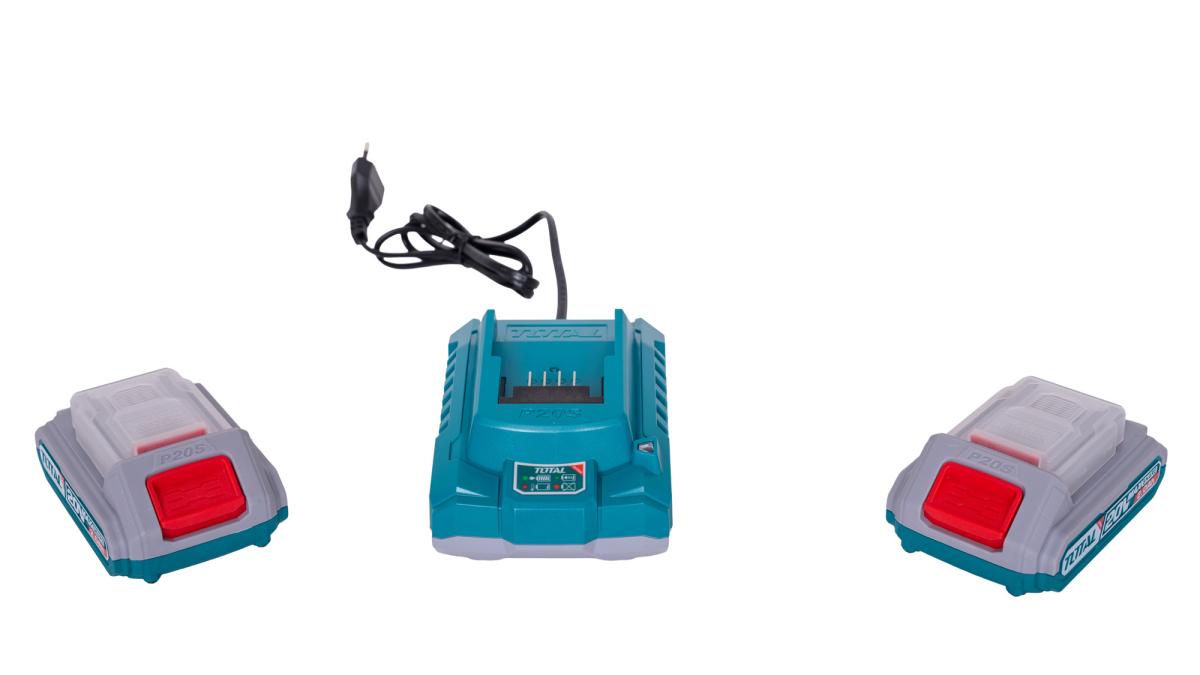 Kit Combo TOTAL 20V 2.0Ah – Masina de gaurit cu impact 66Nm + Masina de insurubat cu impact 285Nm, 2 acumulatori, incarcator