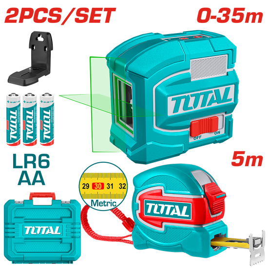 Kit TOTAL nivela laser verde 35 m cu ruleta 5 m