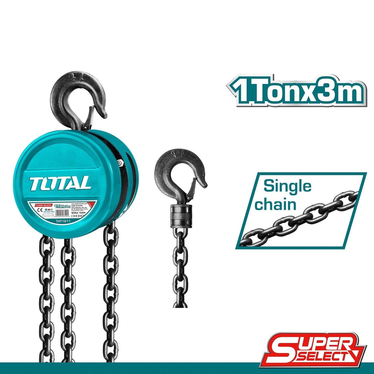Macara cu lant profesionala TOTAL 1T, 1000 kg, 3m