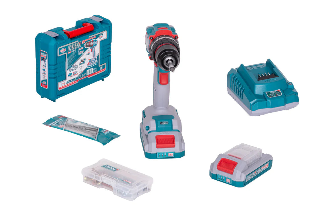 Masina de gaurit cu percutie TOTAL 20V 66Nm, 2x2.0Ah, Brushless