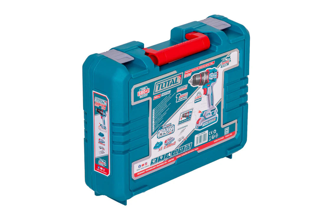 Masina de gaurit cu percutie TOTAL 20V 66Nm, 2x2.0Ah, Brushless