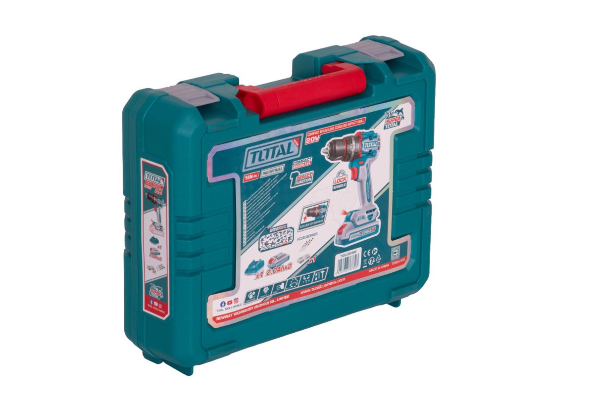 Masina de gaurit cu percutie TOTAL 20V, 55Nm, Brushless, 2 acumulatori 2.0Ah + incarcator